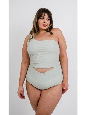 One-Shoulder Sage Green Swim Top - Coral Reef Swim XL Nylon Spandex Blend